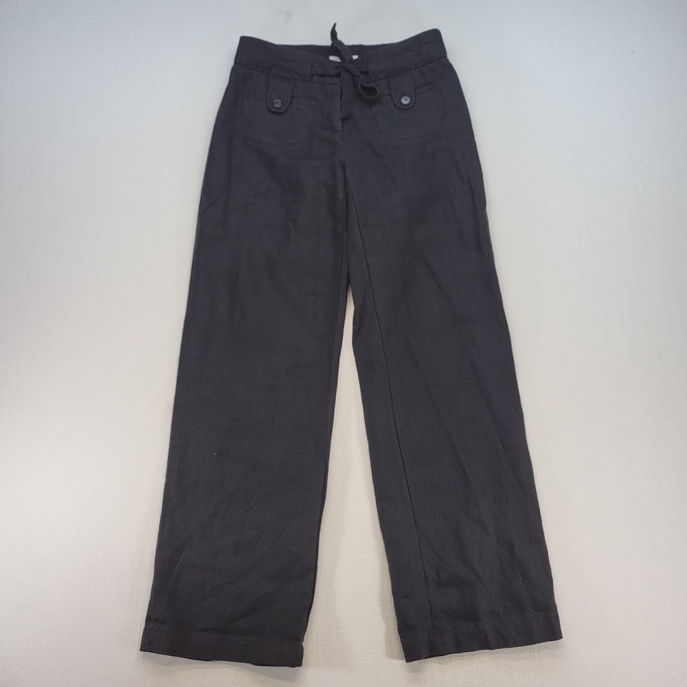 Charter Club Linen Pants Womens 2P Black Wide Leg Tie Waist Full Length Trousers